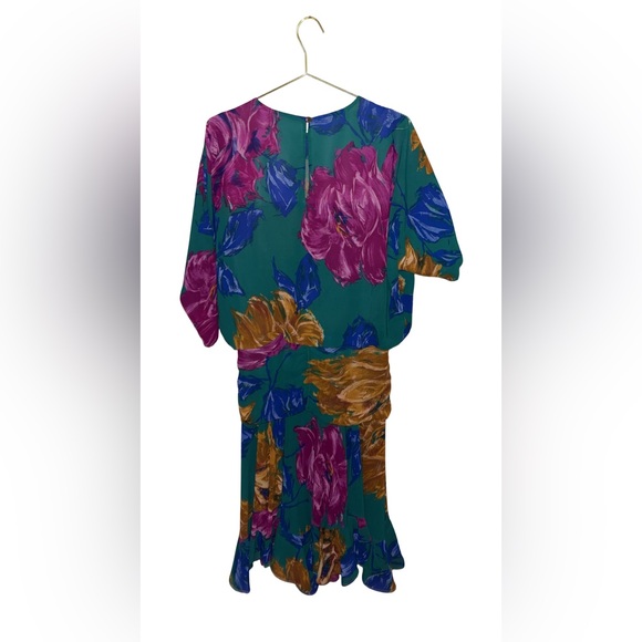Vintage Kono New York Green Floral Ruched Dress P2P 22” - Picture 2 of 5
